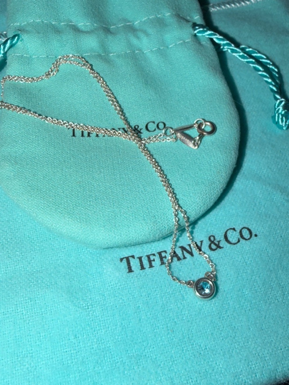 Tiffany & Co. x Elsa Peretti Silver Necklace with Aquamarine Pendant
